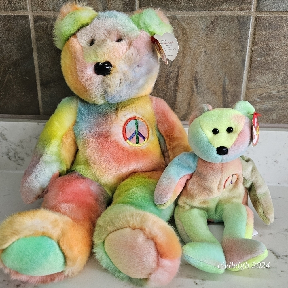 Peace The Bear Beanie Baby and Beanie Buddy Set